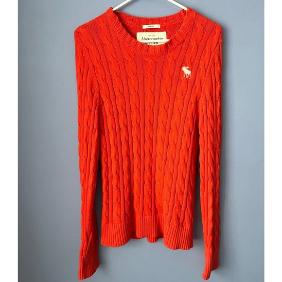 Abercrombie Fitch Muscle Orange Cable Knit Sweater Large Unisex - Picture 1 of 3